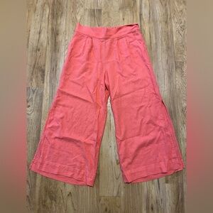 ELLEN TRACY Size M Womens Pink Salmon Linen Blend Stretch Waist Paper Bag Pants